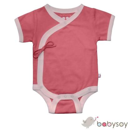 美國Babysoy 大豆纖維柔膚開襟式包屁衣 107-玫瑰紅 , 6-12M 