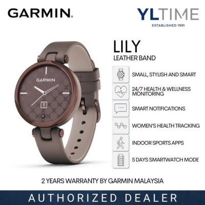 [AECO Warranty] Garmin Lily Leather Band - Stylish Patterned Lens and Smart Touchscreen 