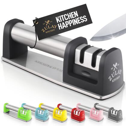 Zulay Kitchen Knife Sharpener for Straight and Serrated Knives - Easy Manual Sharpening 