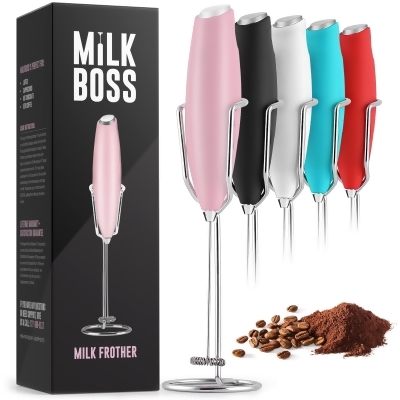Milk Boss Powerful Milk Frother Handheld With Upgraded Holster Stand - Coffee Frother Electric Handheld Foam Maker For Coffee Lattes Matcha & More 
