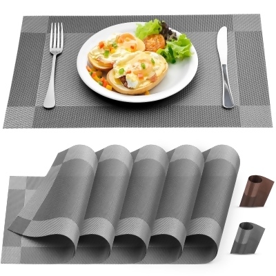 Zulay Kitchen Vinyl Woven Placemats for Dining Table Set of 6 - Modern Washable Placemat for Home & Kitchen 