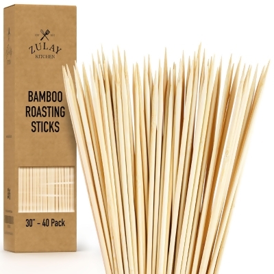 Zulay Kitchen Authentic Bamboo Marshmallow Extra Long Roasting Sticks, Perfect for S'Mores - 40 skewers of 30-inches 
