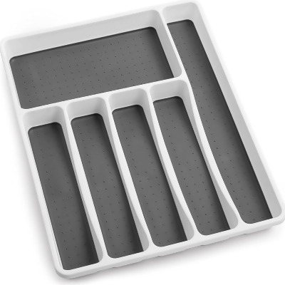 Zulay Kitchen Silverware Organizer Tray - 6 Compartment Non Slip Kitchen Utensil Organizer With Soft - Grip Interior Lining 