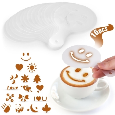 Zulay Kitchen Stencils for Latte Art (16 Pack) with Various Designs to Style your Morning Coffee 