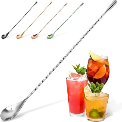 Zulay Kitchen Premium 12 Inch Stainless Steel Cocktail Spoon, Long Attractive Spiral Design Perfect for Mixing and Layering Drinks, Bar Spoon & Cocktail Mixing Spoon for Cocktail Shakers, Tall Cups & Pitchers 