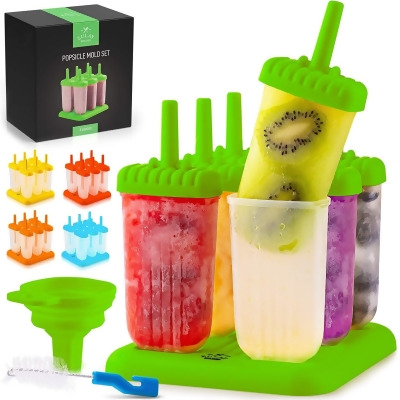 Zulay Kitchen Popsicle Molds Set of 6 - BPA Free Reusable Molds With Drip Guard, Tray, Silicone Funnel & Cleaning Brush 