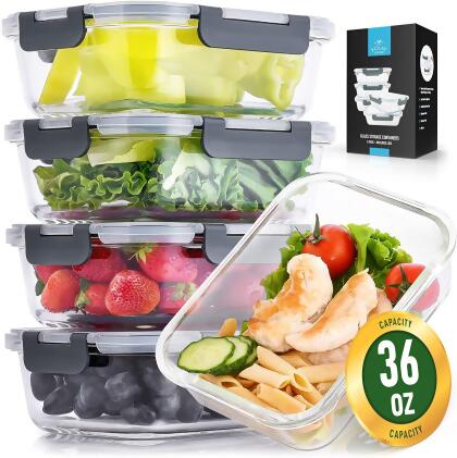 Enther 6 Pack 30 oz Glass Food Storage Containers Meal Prep with Lids  Airtight Bento Box