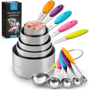 Zulay Kitchen Measuring Cups and Spoons Set - 10 piece Multicolored Measuring Spoons and Cups With Soft Silicone Handles