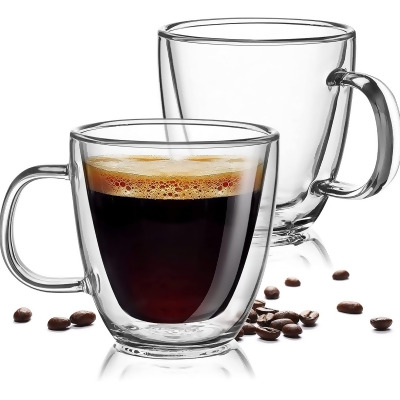 Zulay 5.4oz Glass Espresso Cup Set of 2 - Double Wall Insulated Clear Coffee Mugs With Handle & Suspended Base Design 