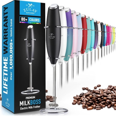 Zulay Kitchen High Powered Milk Frother Handheld Foam Maker for Lattes, Cappuccinos, Matcha, Frappe & More - Black Modern 