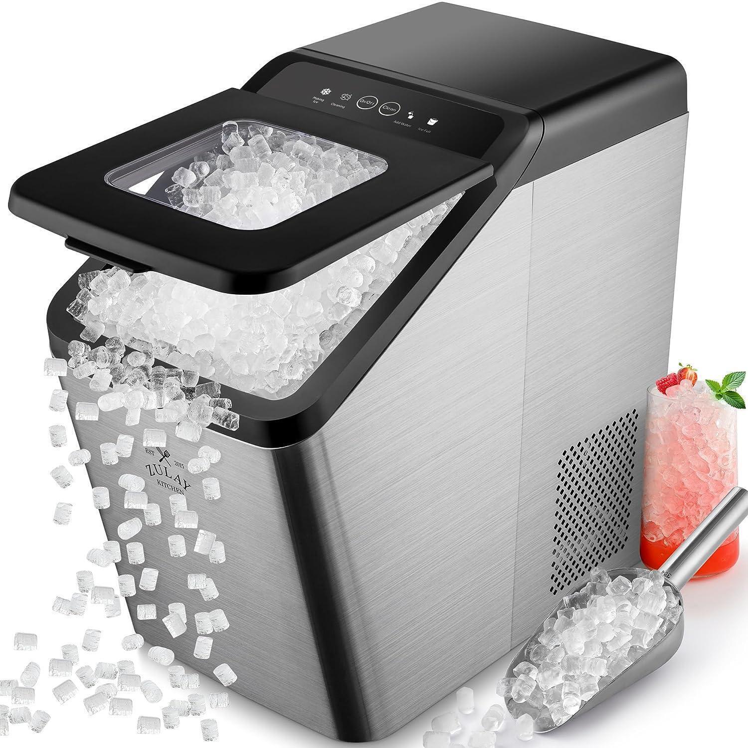 Zulay Kitchen Soft Ice Maker with Water Line Hook Up - Pebble Ice Makers Countertop Stainless Steel