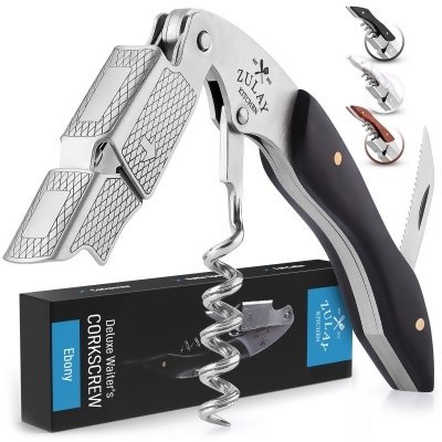 Zulay Kitchen Waiter?s Corkscrew Bottle Opener With Foil Cutter & Dual Hinge Fulcrum 