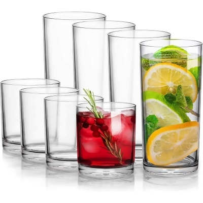 Zulay Kitchen Clear Plastic Drinking Glasses Acrylic Tumbler Drinkware 12 oz and 16 oz Set of 8 