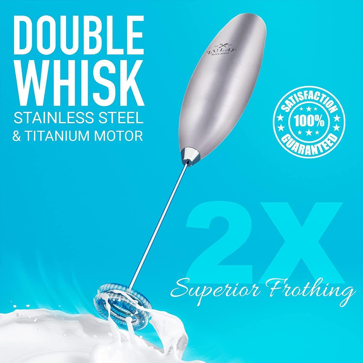Zulay Kitchen Double Whisk Milk Frother Handheld Mixer - High Powered Frother For Coffee With Improved Motor Electric Whisk Drink Mixer alternate image