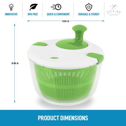 Zulay Kitchen Salad Spinner Large 5L Capacity - Manual Lettuce Spinner with Secure Lid Lock & Rotary Handle - Easy to Use Salad Spinners with Bowl