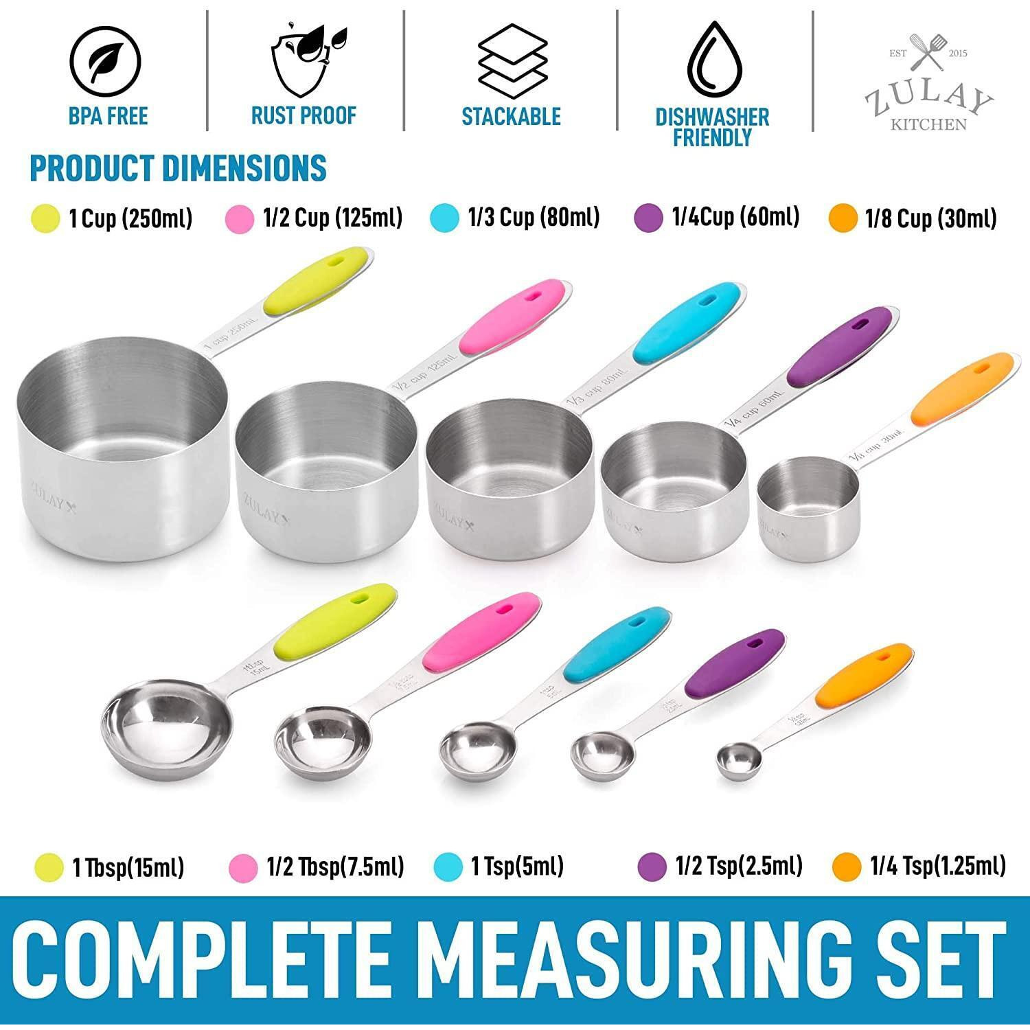 Measuring Cups and Spoons - Stainless Steel - Set of 10