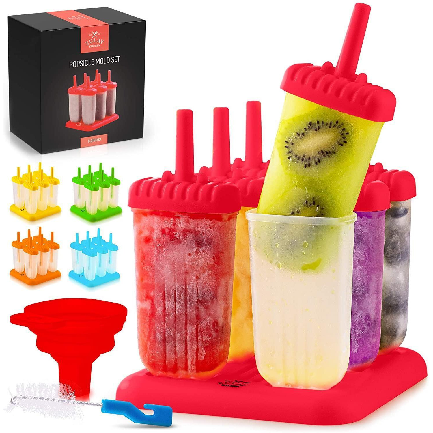 Zulay Kitchen Popsicle Molds Set of 6 - BPA Free Reusable Molds With Drip Guard, Tray, Silicone Funnel & Cleaning Brush alternate image