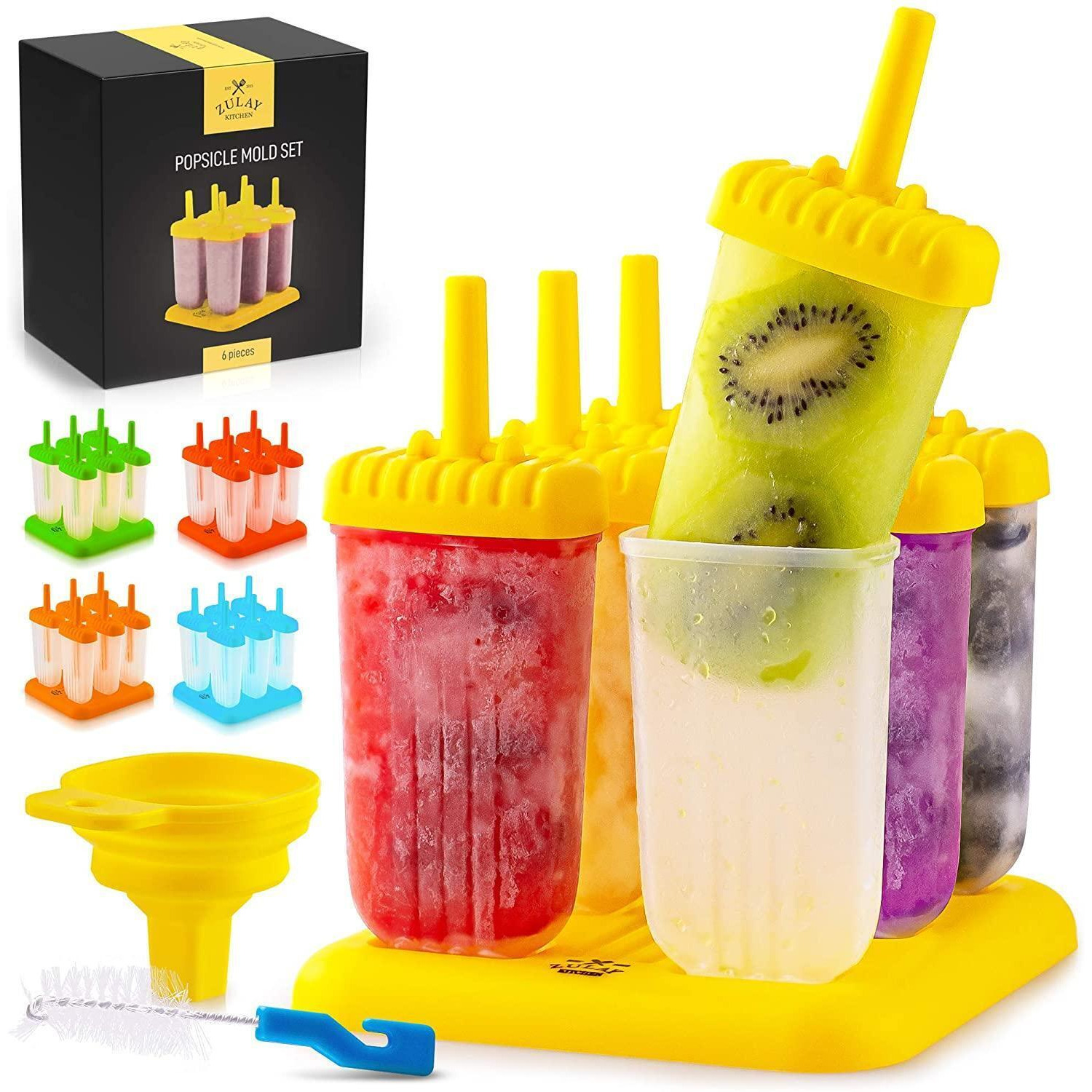 Zulay Kitchen Popsicle Molds Set of 6 - BPA Free Reusable Molds With Drip Guard, Tray, Silicone Funnel & Cleaning Brush alternate image