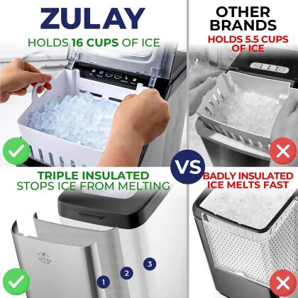 Zulay Kitchen Soft Ice Maker with Water Line Hook Up - Pebble Ice Makers  Countertop Stainless Steel 