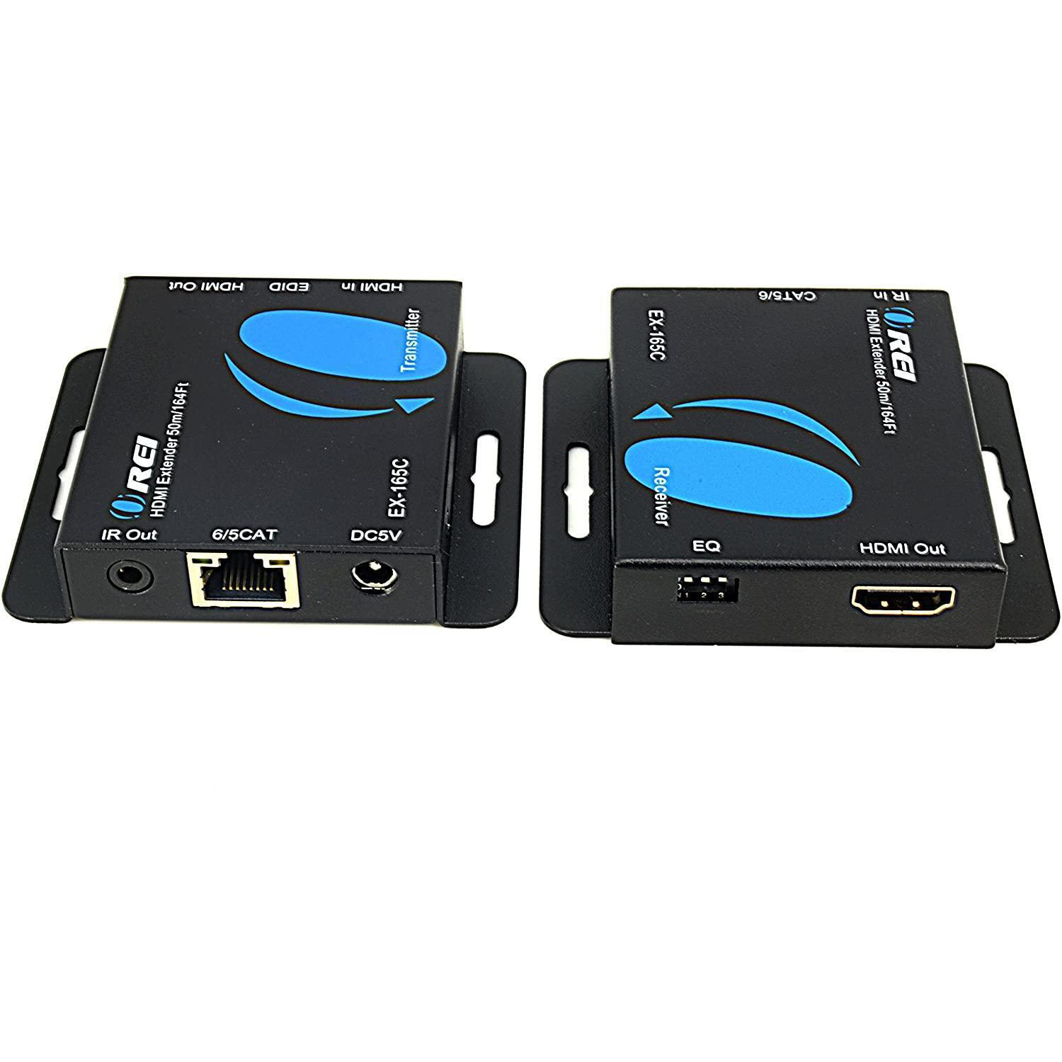HDMI Extender Over LAN by Orei Single CAT6A/Cat7 Cable Uncompressed 1080P @ 60Hz with IR - Up to 196 ft - Loop Out Function - Digital Full HD, EX-196PRO-K