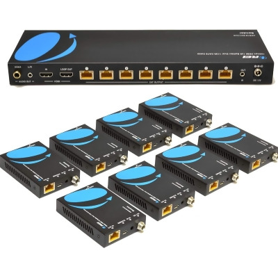 1x8 HDMI Extender Splitter 4K by OREI Multiple Over Single Cable CAT6/7 4K@60Hz 4:4:4 HDCP 2.2 With IR Remote EDID Management - Up to 115 Ft - Loop Out - Low Latency - Full Support 