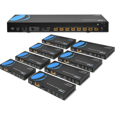 1x8 HDMI Extender Splitter HDBaseT 4K by OREI Multiple Over Single Cable CAT6/7 4K@60Hz 4:4:4 HDCP 2.2 with IR Remote EDID Management, HDR - Up to 400 Ft - Loop Out - Low Latency - Full Support 