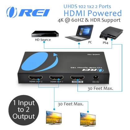 OREI HD-102 1 X 2 4K HDMI Splitter, 1 in 2 Out Media Streaming