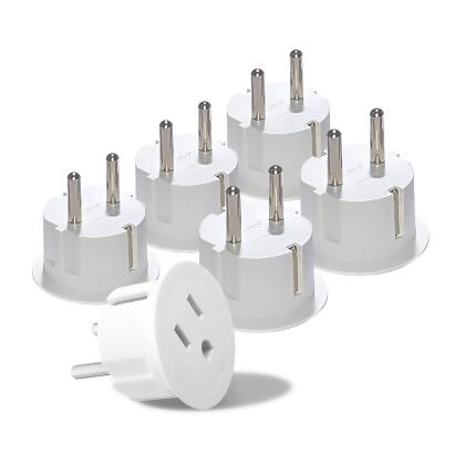 OREI American USA to European Schuko Germany Plug Adapters - 6 Pack 