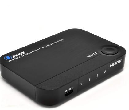 4K 3 Port 3x1 HDMI Switch by OREI, 2 HDMI + USB-C Input 