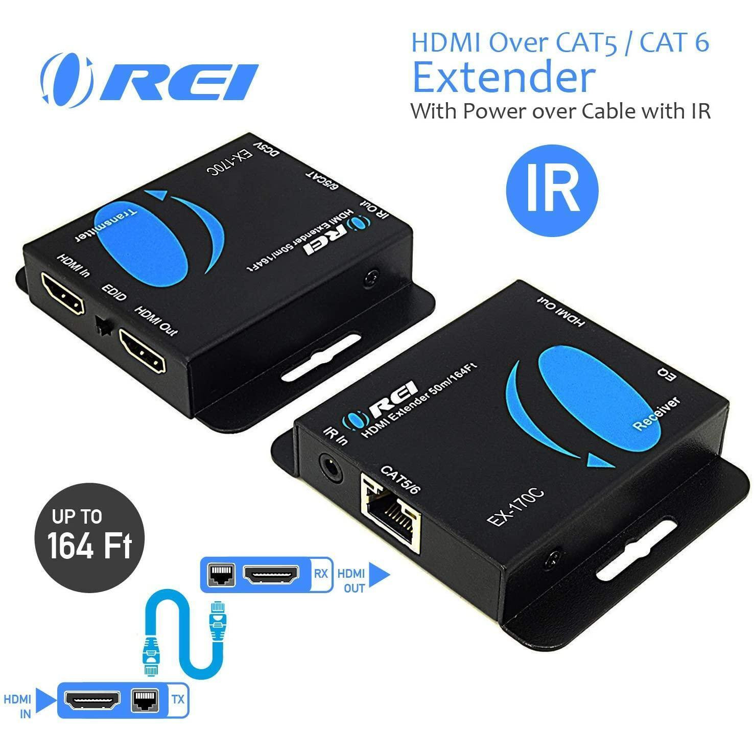 HDMI Extender Over CAT5/CAT6 by OREI with IR Upto 164 Feet - Loop Out - 1080P Full HD Signal Distribution (EX-170C) alternate image