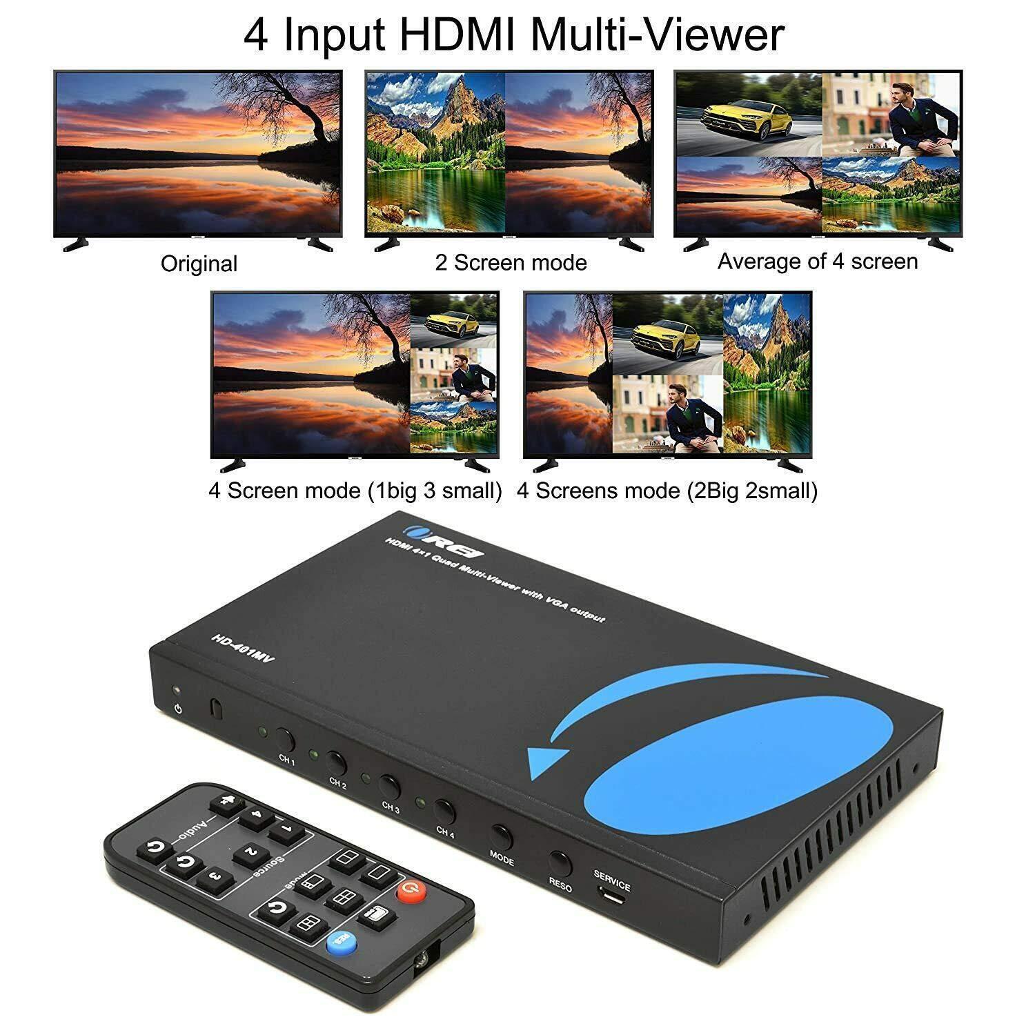 Quad Multi HDMI Viewer 4 in 1 Out HDMI Switcher 4 Ports Seamless Switcher alternate image