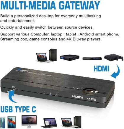 4K 3 Port 3x1 HDMI KVM Switch by OREI, Share Multiple Devices, PC, Computers, Phones, Gaming on One Display Monitor, Keyboard Control and USB Peripheral Control - UltraHD HDCP 2.0 alternate image