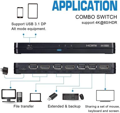 4K 3 Port 3x1 HDMI KVM Switch by OREI, Share Multiple Devices, PC, Computers, Phones, Gaming on One Display Monitor, Keyboard Control and USB Peripheral Control - UltraHD HDCP 2.0 alternate image