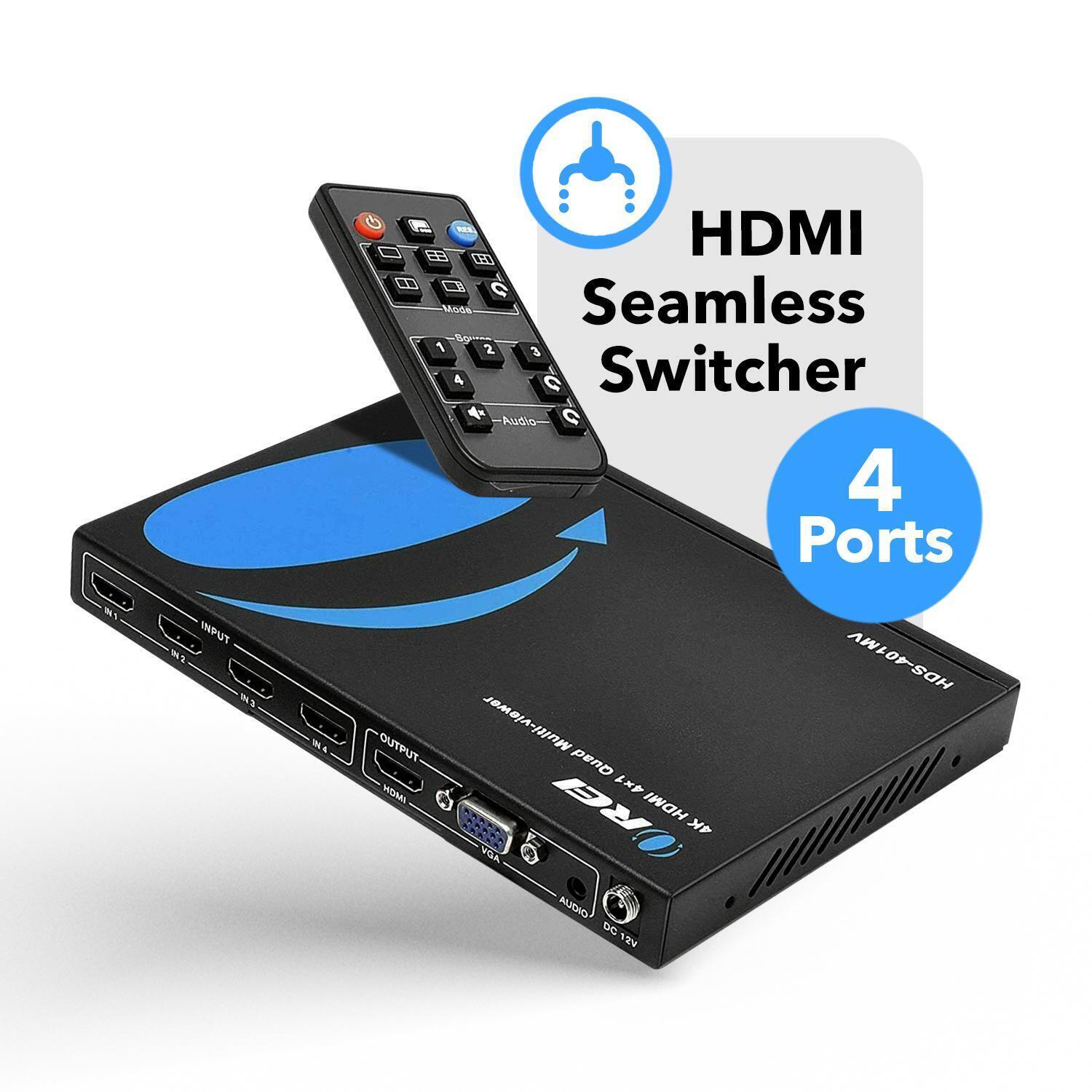Quad Multi HDMI Viewer 4 in 1 Out HDMI Switcher 4 Ports Seamless Switcher alternate image
