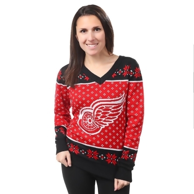 Detroit Red Wings Big Logo Women's V-Neck Ugly Sweater by Forever Collectibles 