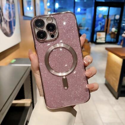 iPhone15閃粉磁吸手機殼-玫瑰金 , iphone15PROMAX（6.7寸） 