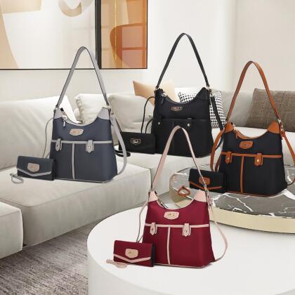 MKF Collection Vegan Leather Harper Nylon Hobo Shoulder Handbag with Matching Wallet - 2 pieces 