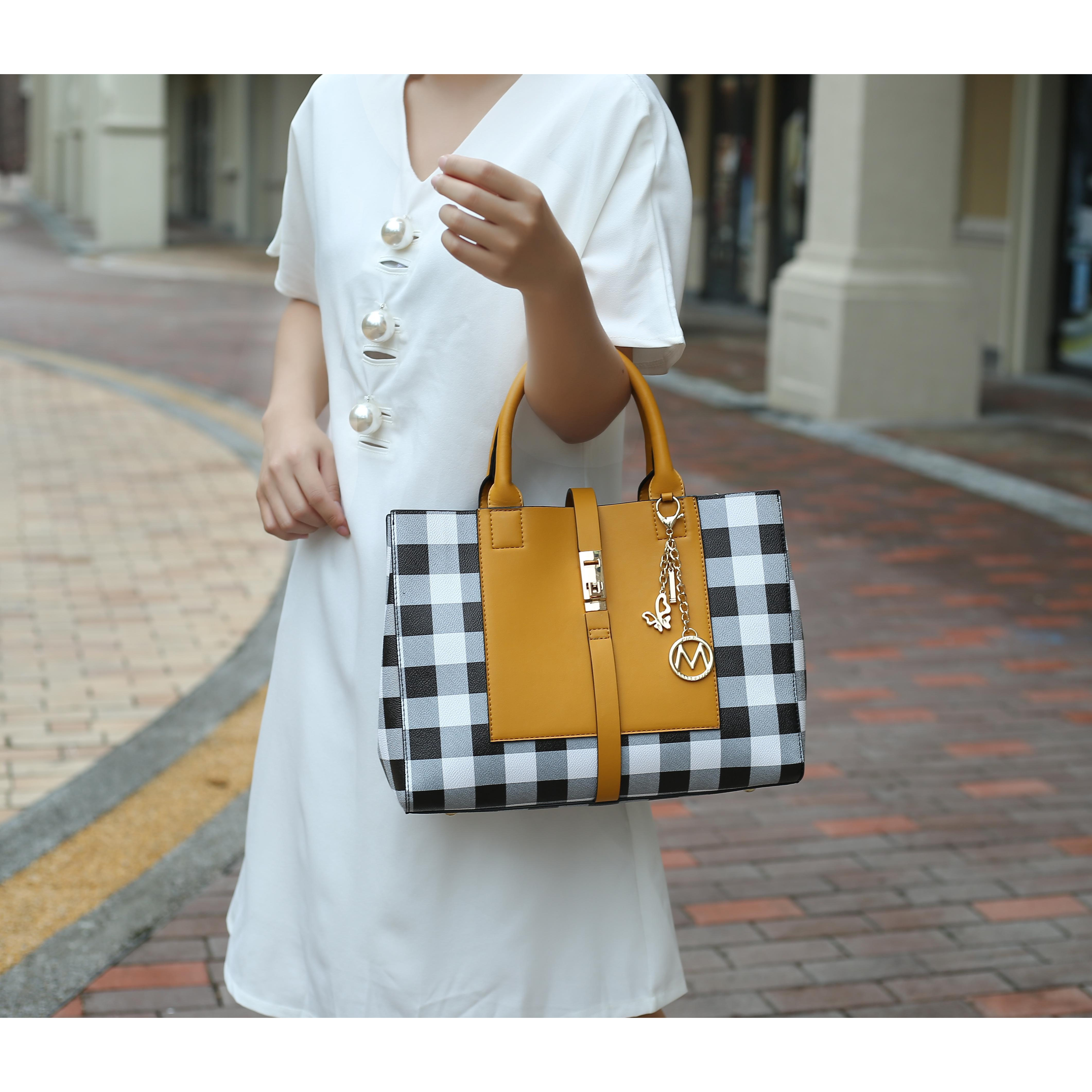 MKF Collection Yuliana Vegan Leather Women's Checkered Satchel Handbag with Wallet