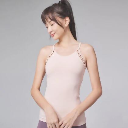 YOGA FLOW Barbie Tank - 細肩帶側邊簍空長版上衣 - 奶油粉 Peach Puff 