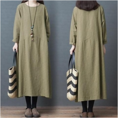 簡約顯瘦棉麻連身洋裝(KDDY-3512)(預購) - 綠色 / XL 