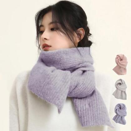 日系高質感羊毛圍巾圍脖(加絨/保暖/KDM-A009) - 圍巾-香芋紫-160*25cm 