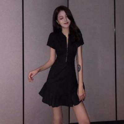 短袖小黑裙潮女裝裙子 