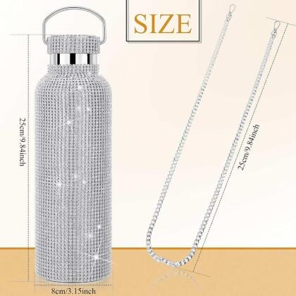 just-Bling手工貼鑽304保溫瓶系列:掛鍊滿天星-掛鏈滿天星 500ml , 銀白鑽 