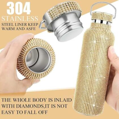 just-Bling手工貼鑽304保溫瓶系列:掛鍊滿天星-掛鏈滿天星 500ml , 金黃鑽 