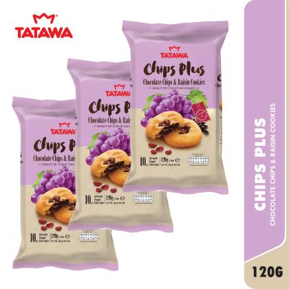 Tatawa Chips Plus: Chocolate Chips & Raisin Cookies [120g x 3Packs] 