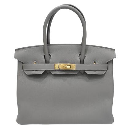 Hermes Birkin 30 Handbag Gris Etain Togo Leather With Gold