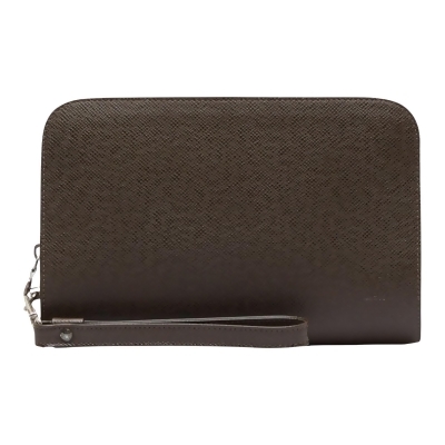 Sold at Auction: Louis Vuitton - a clutch bag in dark brown corrected grain  leather (Taïga leather), the 'Baikal' clutch with zip-around closure,  equips a flat wrist strap and exterior slip pocket