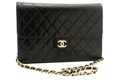 Chanel Vintage Black Quilted Full Flap Wallet On Chain Lambskin