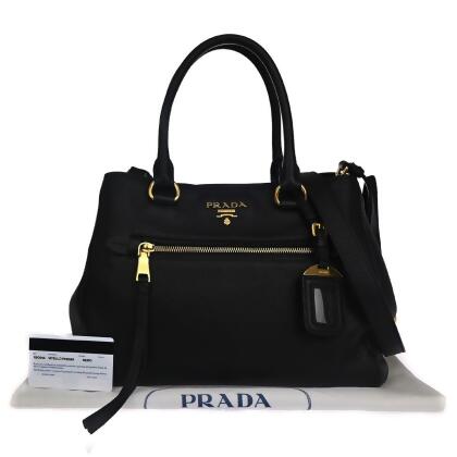 Prada Vitello Phenix Black Leather Tote Bag (Pre-Owned)