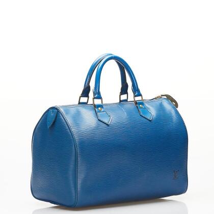 Louis Vuitton Speedy 30 Blue Leather Handbag (Pre-Owned)